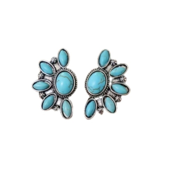 NEW Boho Faux Turquoise Southwest Semicircle Stud Earrings - Picture 1 of 5